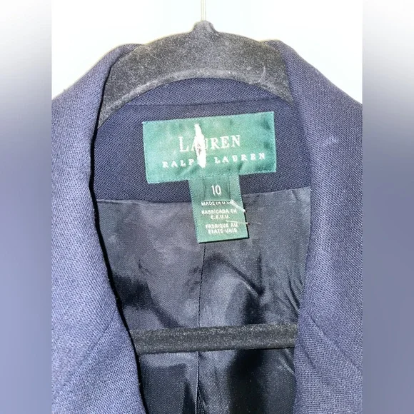Vtg Lauren Ralph Lauren Double Breasted Crest Logo Wool Blue PreppyBla…